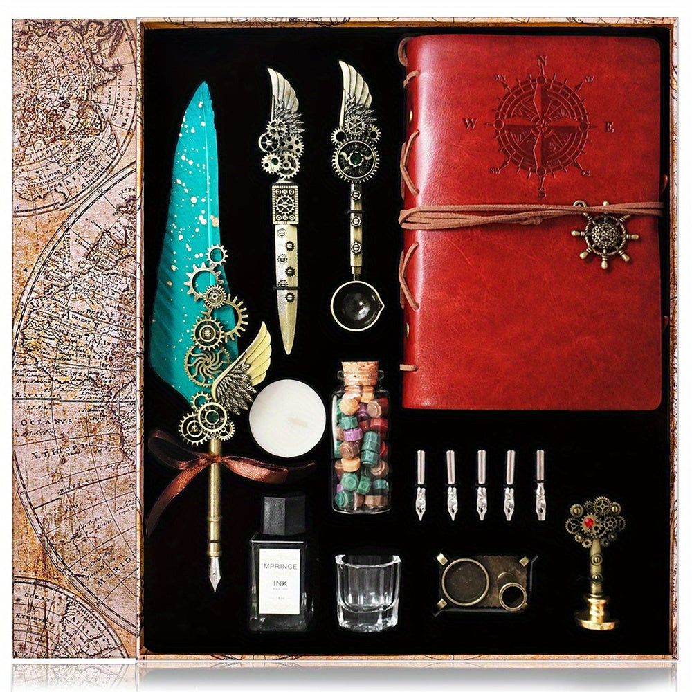 Adeconper Vintage Mechanical Quill Pen & Wax Seal Stamp Kit