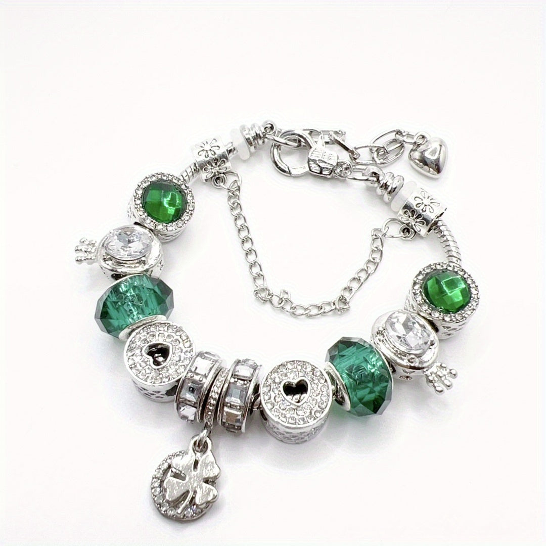 Elegant Green Four-Leaf Clover Pendant Bracelet