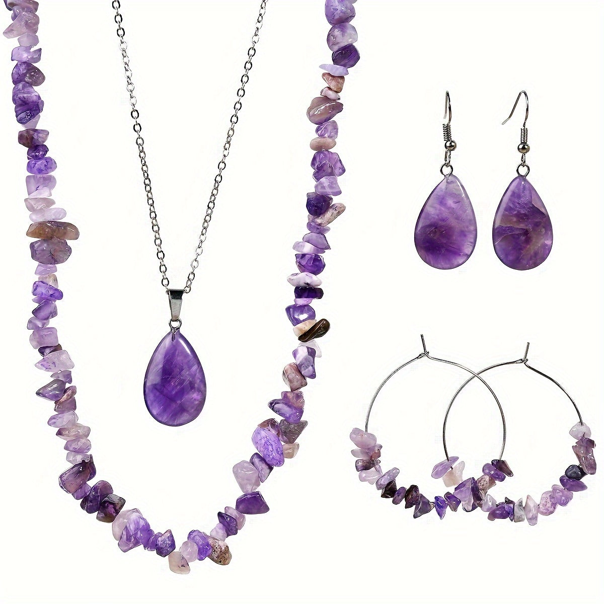 6pc Set of Irregular Amethyst Necklace and Earrings