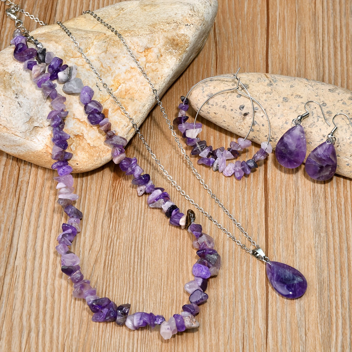 6pc Set of Irregular Amethyst Necklace and Earrings