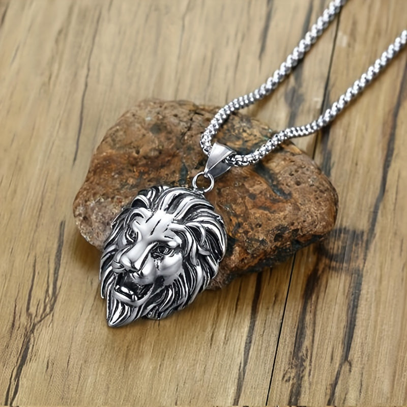 Stainless Steel Lion Head Pendant Necklace