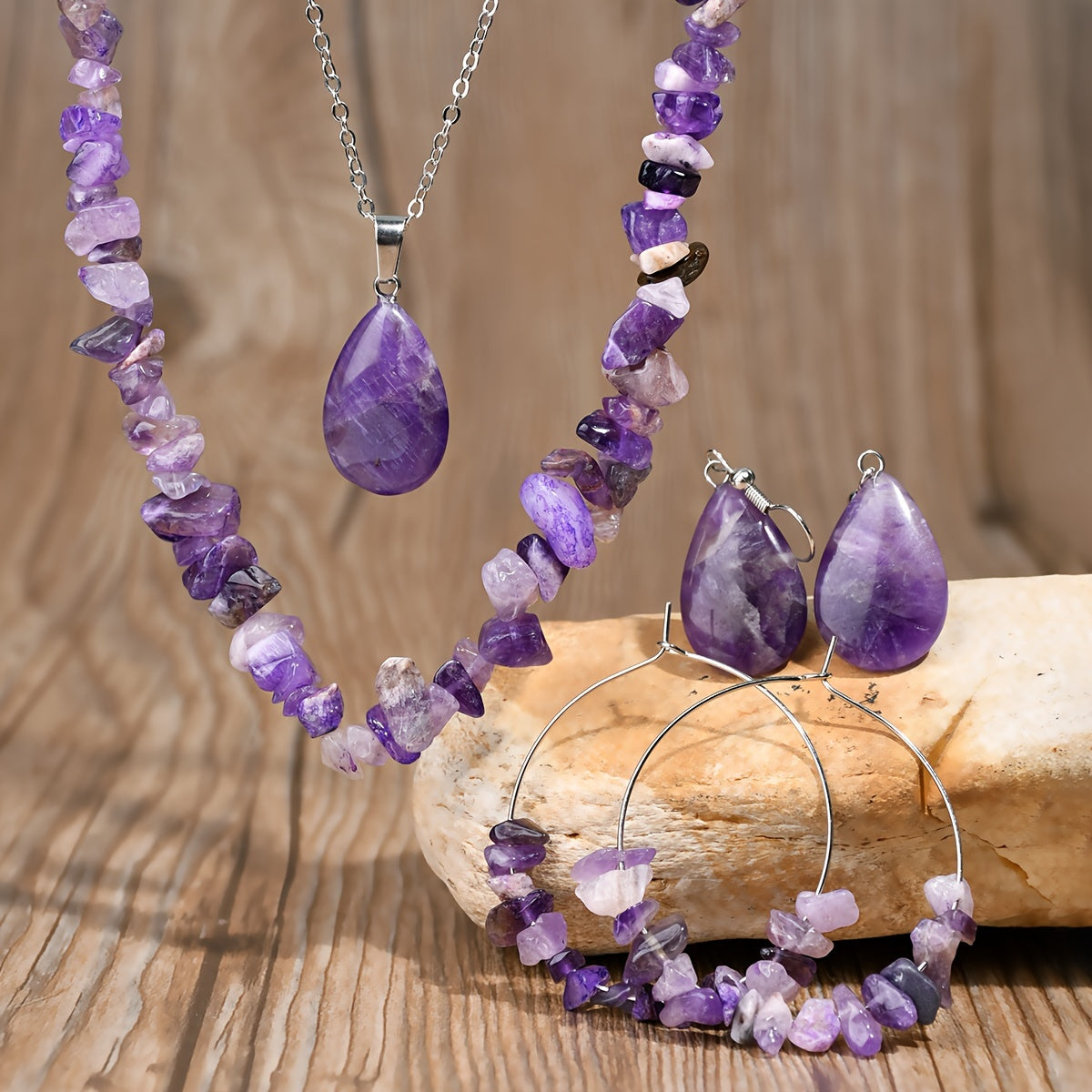 6pc Set of Irregular Amethyst Necklace and Earrings