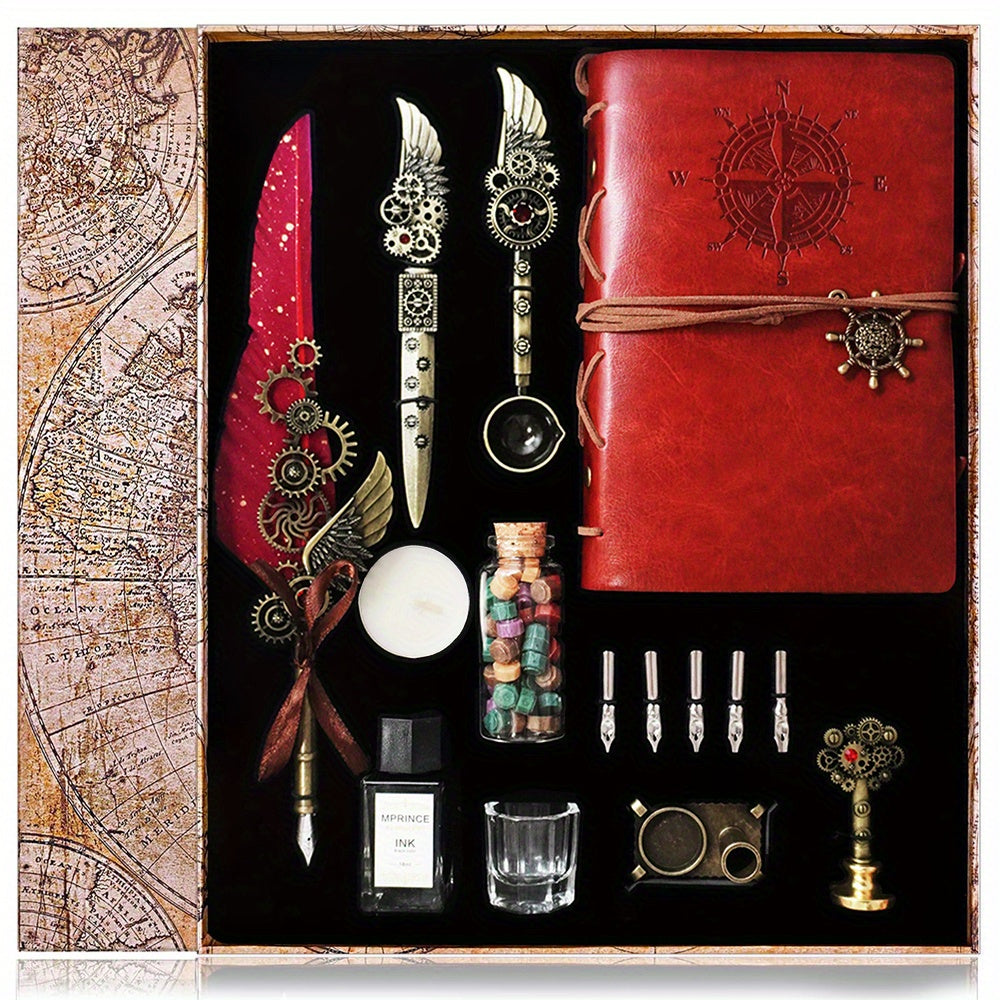 Adeconper Vintage Mechanical Quill Pen & Wax Seal Stamp Kit