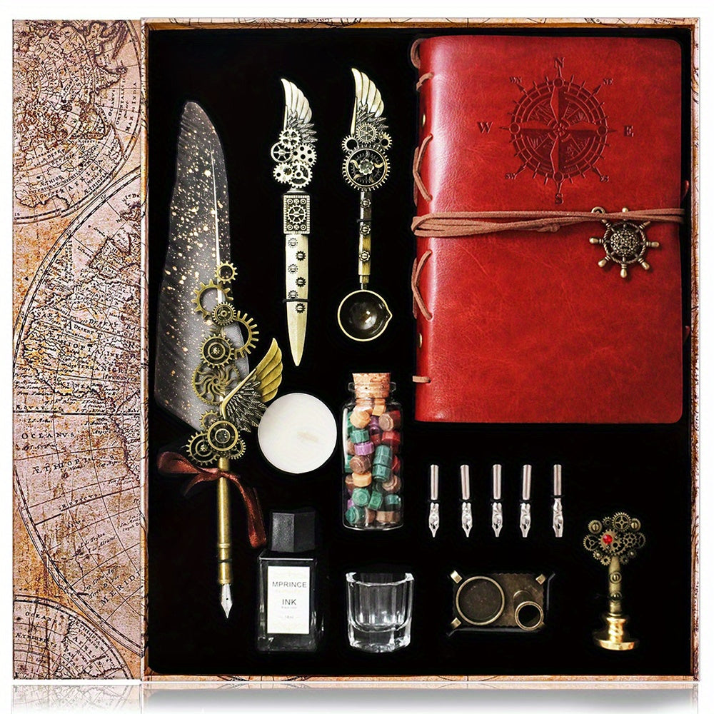 Adeconper Vintage Mechanical Quill Pen & Wax Seal Stamp Kit