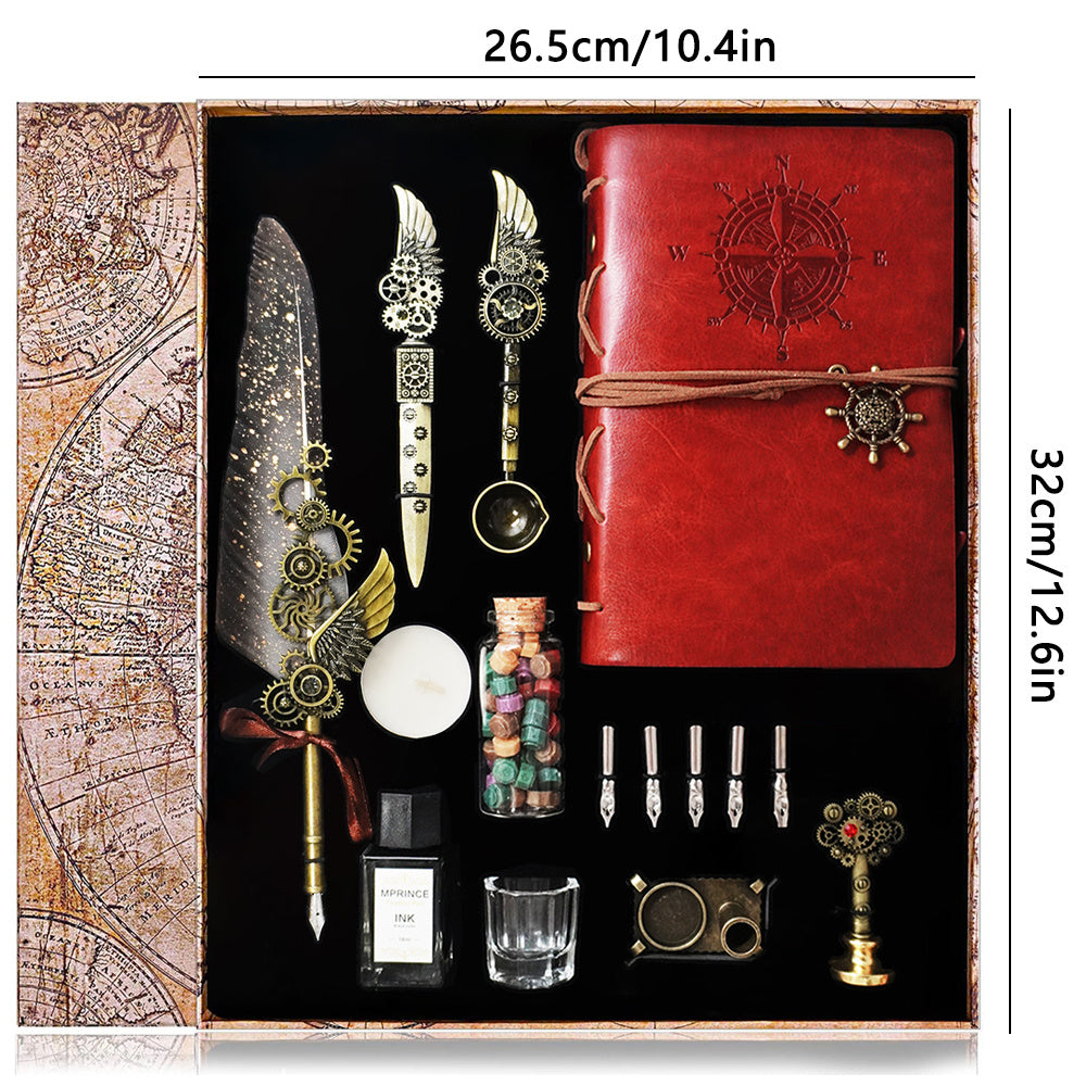 Adeconper Vintage Mechanical Quill Pen & Wax Seal Stamp Kit