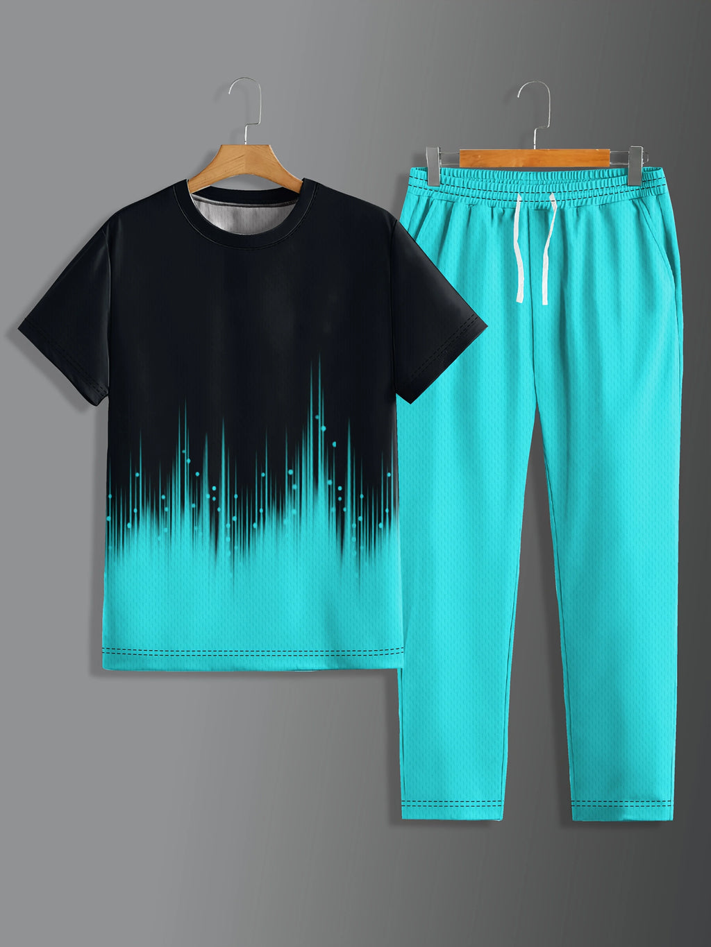 Gradient Printed Comfortable and Breathable Round Neck T-shirt Pants Set