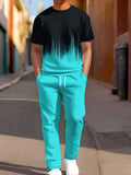 Gradient Printed Comfortable and Breathable Round Neck T-shirt Pants Set