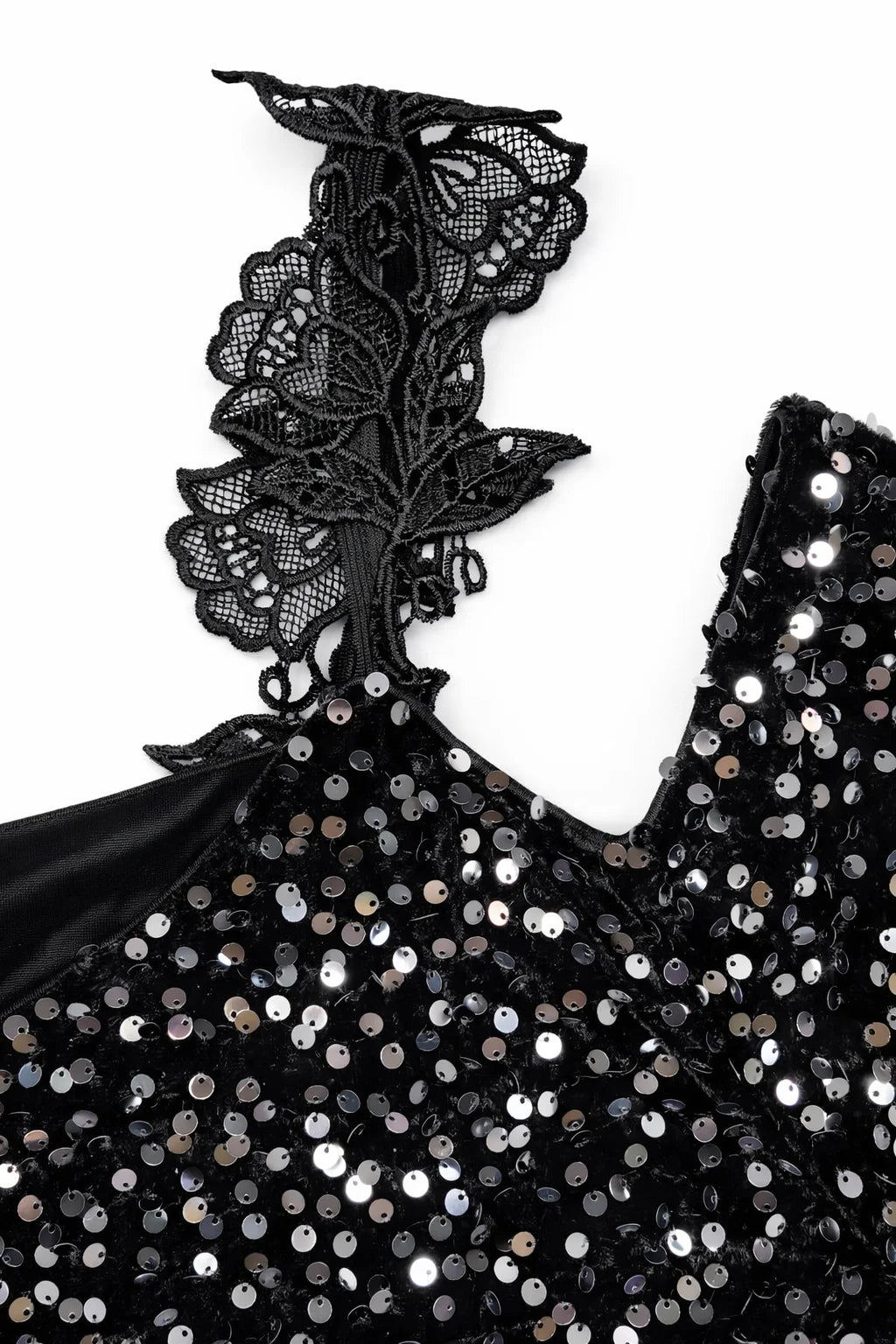 Women’s Black Off Shoulder Sequin Velvet Dress