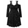 Women’s Black Off Shoulder Sequin Velvet Dress