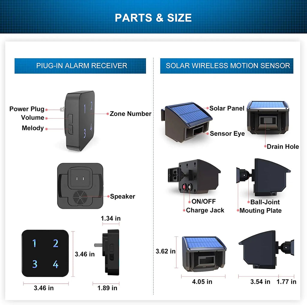 HTZSAFE 400 Meters Solar Wireless Driveway Alarm Outdoor Weather-Resistant Motion Sensor & Detector
