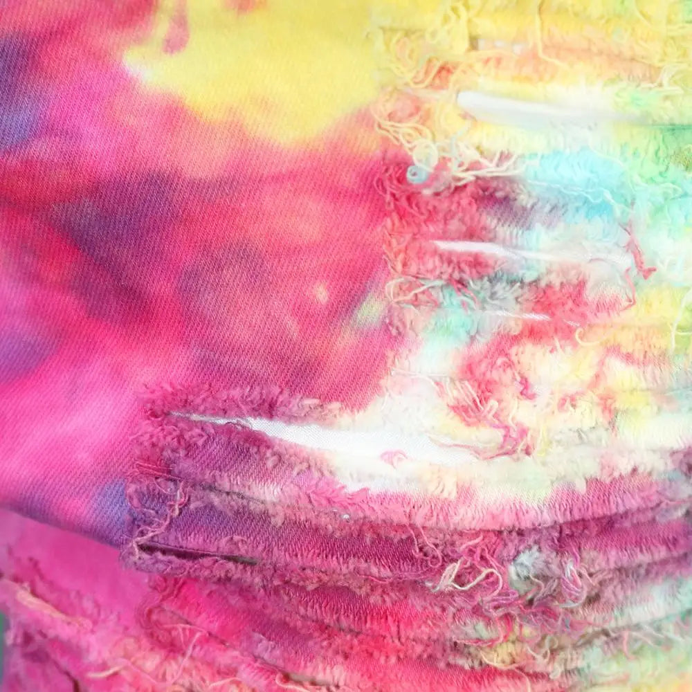 Tie Dye Ripped up Denim Shorts