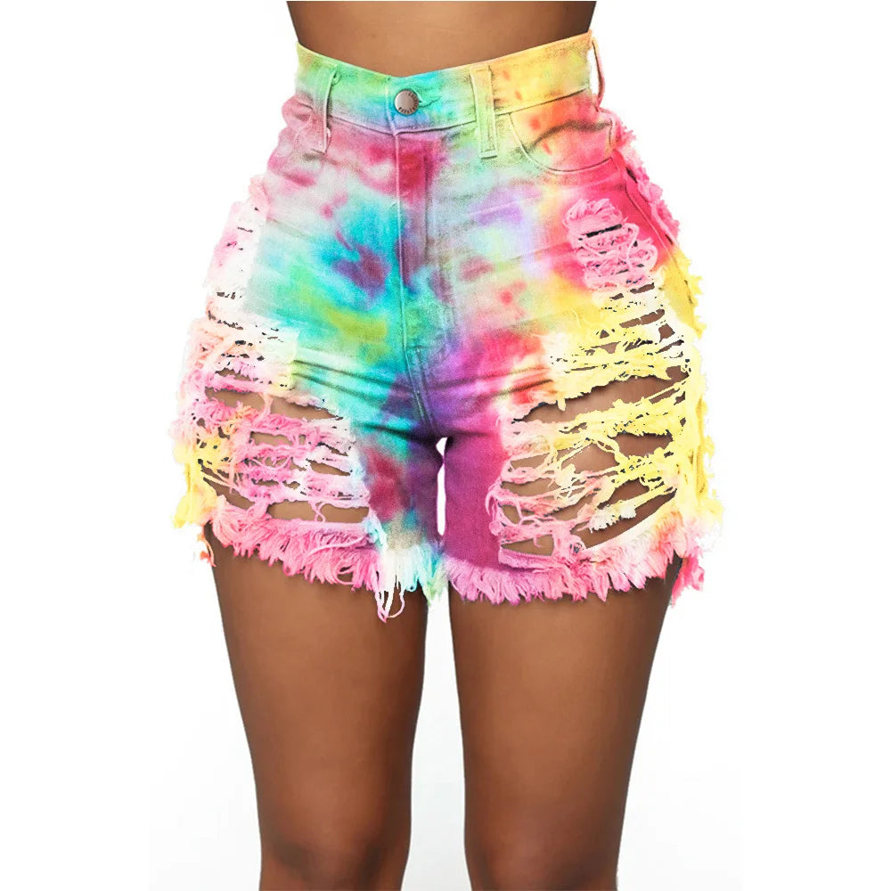 Tie Dye Ripped up Denim Shorts