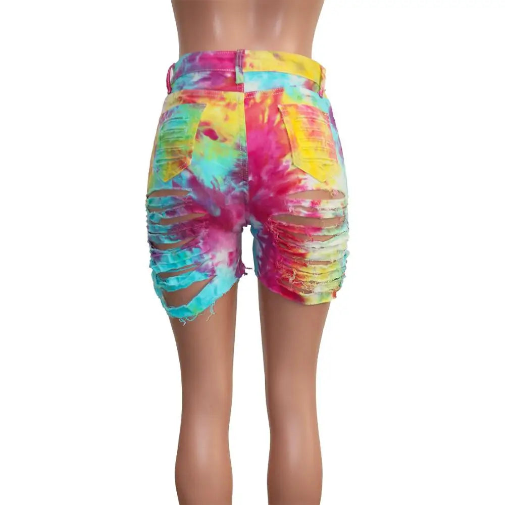 Tie Dye Ripped up Denim Shorts
