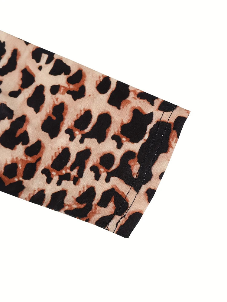 Plus Size Leopard Print Long Sleeve Top