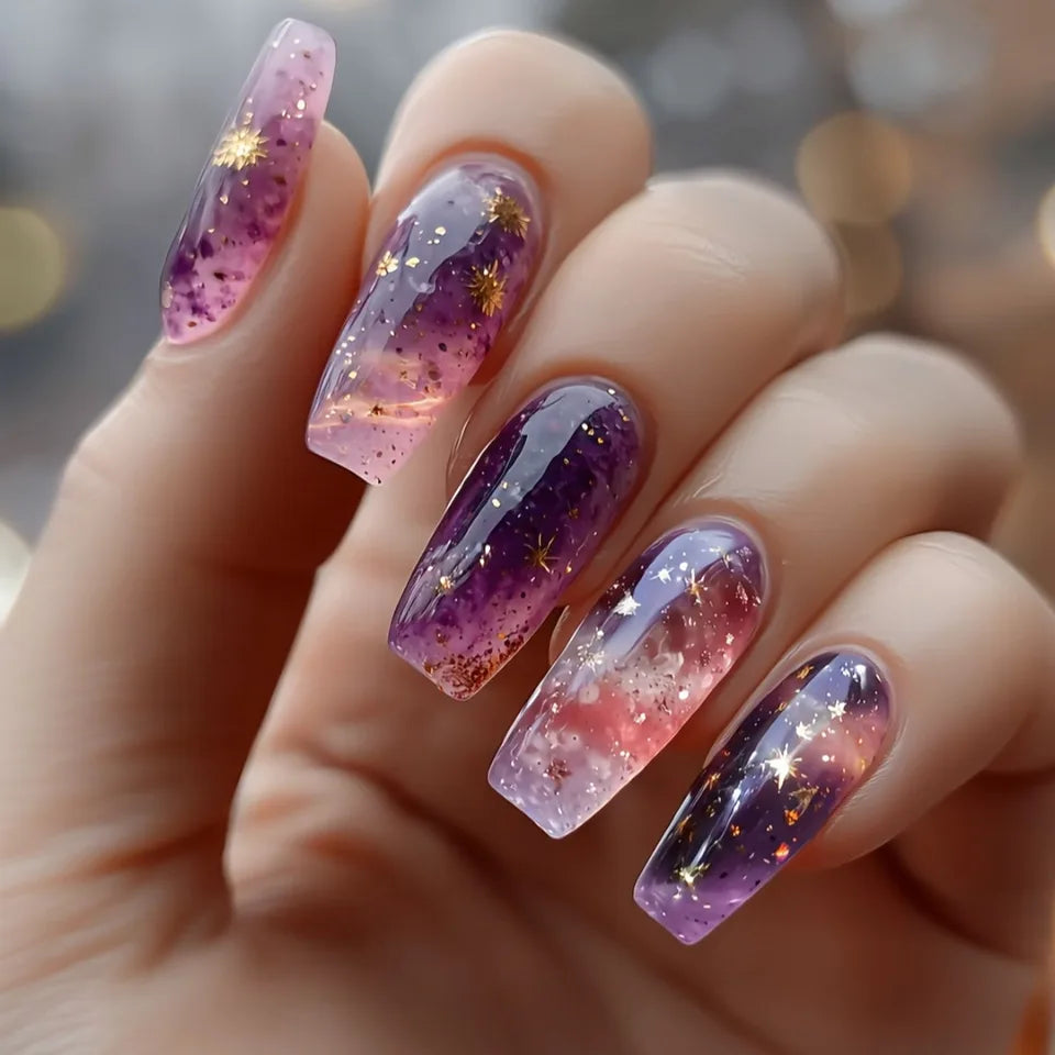 24pc Press on Nails Flower Design Mid-length Ballet