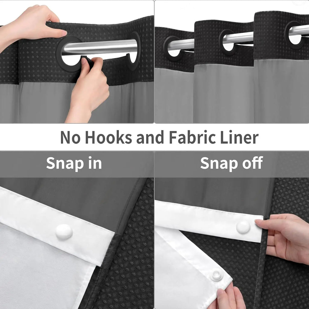 No Hooks Shower Curain  with Snap in Liner