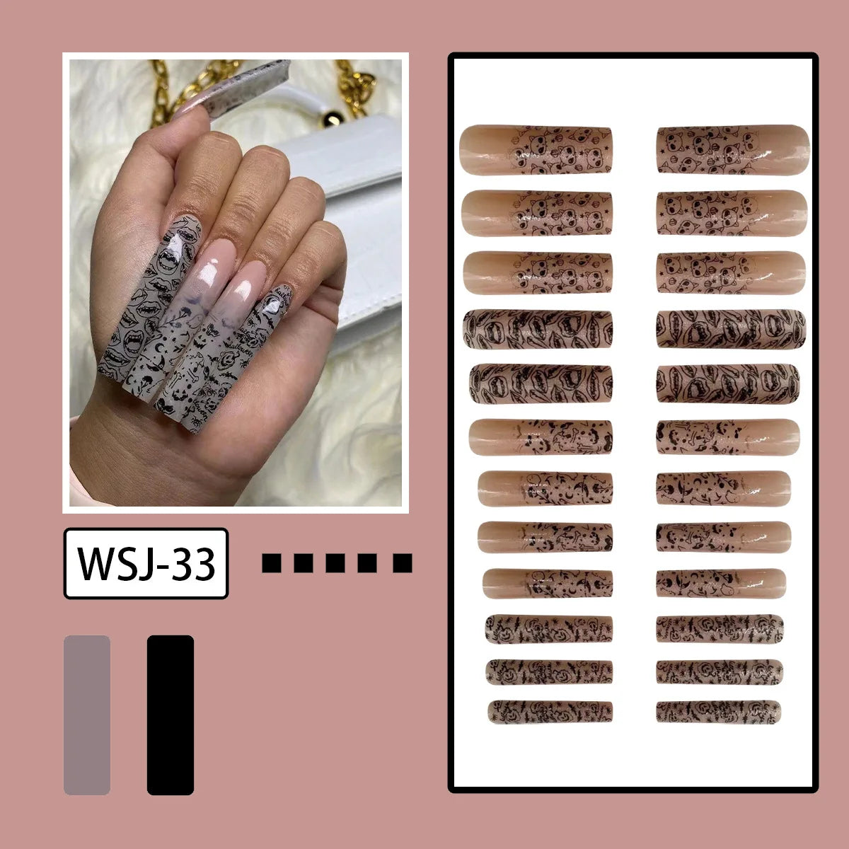 24pcs Glow In the Dark Extra Long Ballet Press On Nails