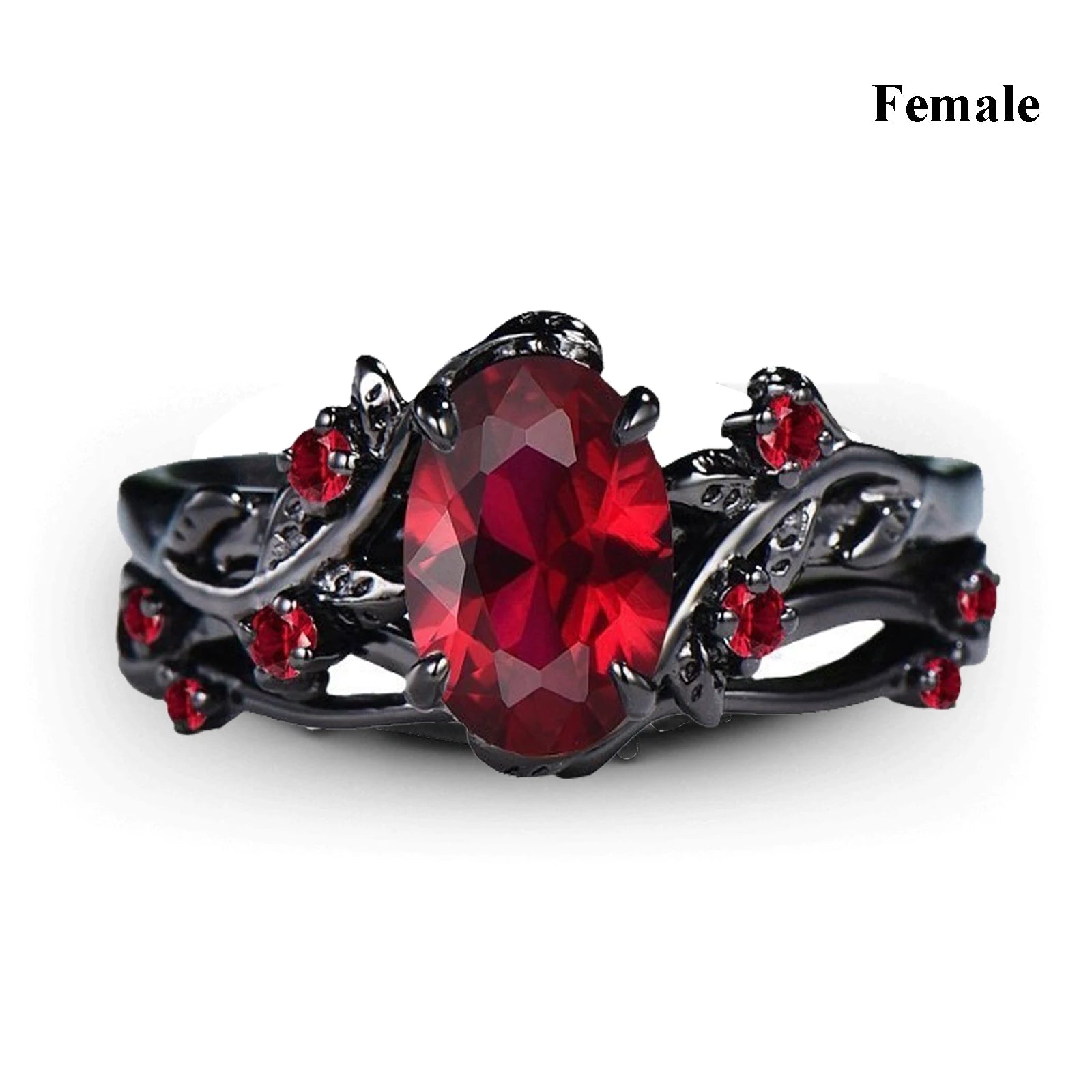 Red Rhinestones Couple Ring Set