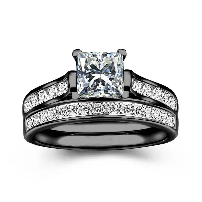 Red Rhinestones Couple Ring Set