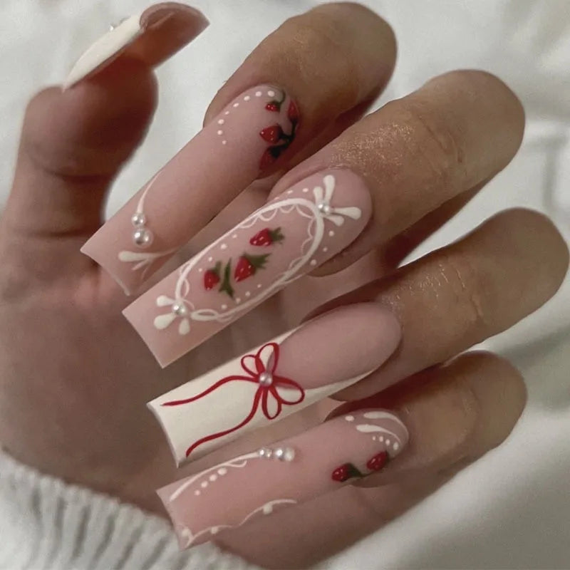 24pcs Flower Press on Nails