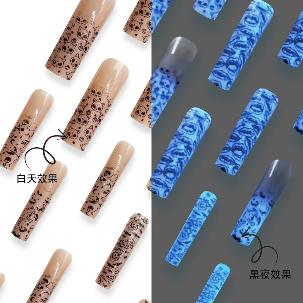 24pcs Glow In the Dark Extra Long Ballet Press On Nails