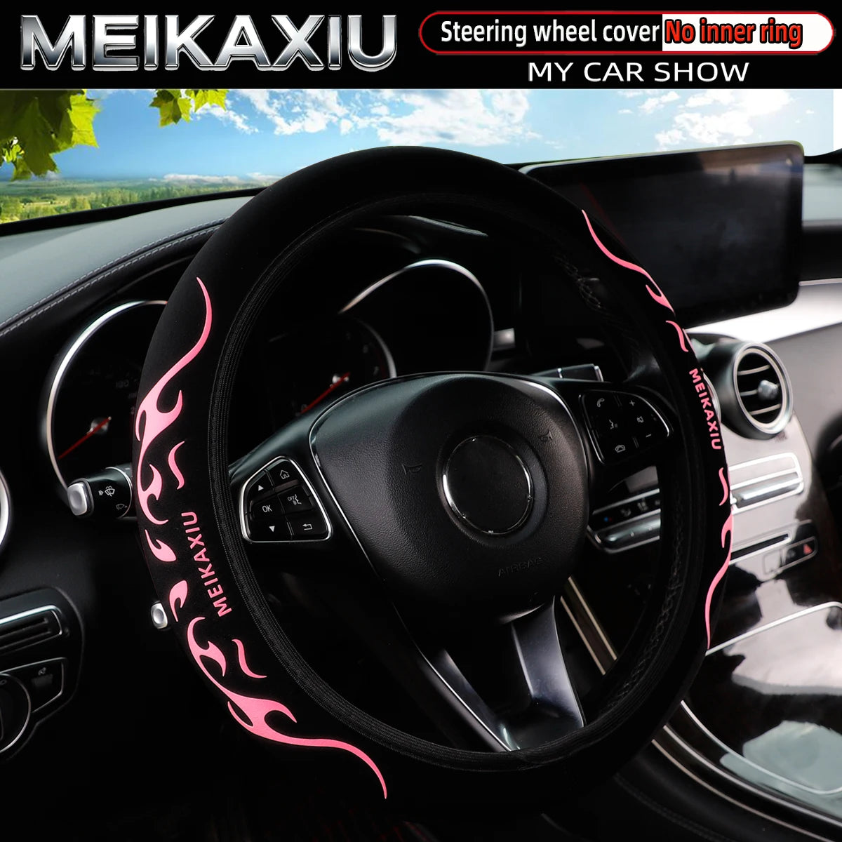 MEIKAXIU 3D Flame Totem Puff Pastry Dynamic Pattern Steering Wheel Cover