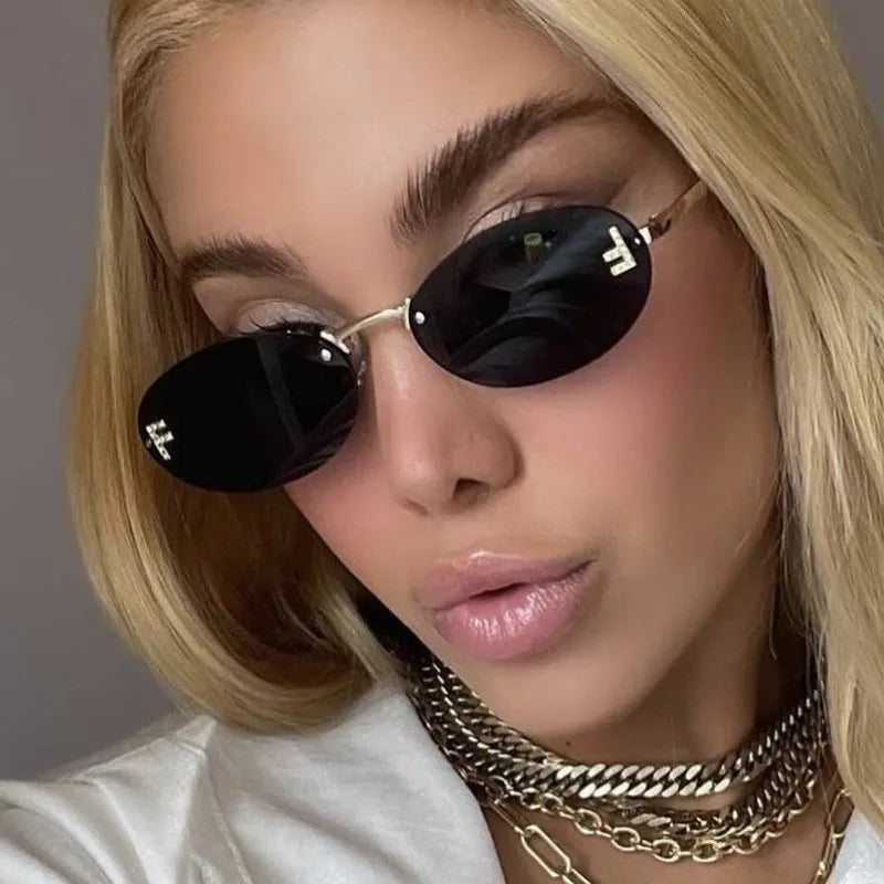 Diamond Oval Rimless Sunglasses