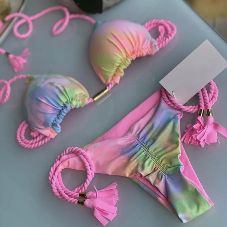 Women Backless Rope Triangle Bikini