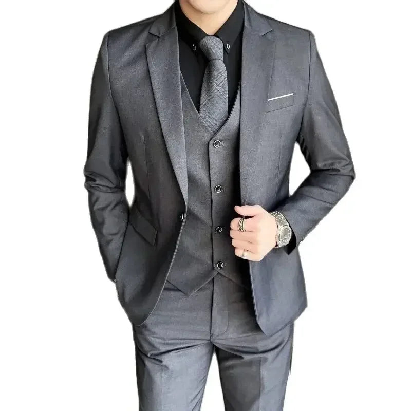S-9XL Men's Business Professional Formal Dress Suit (Blazer+Vest+Pants)