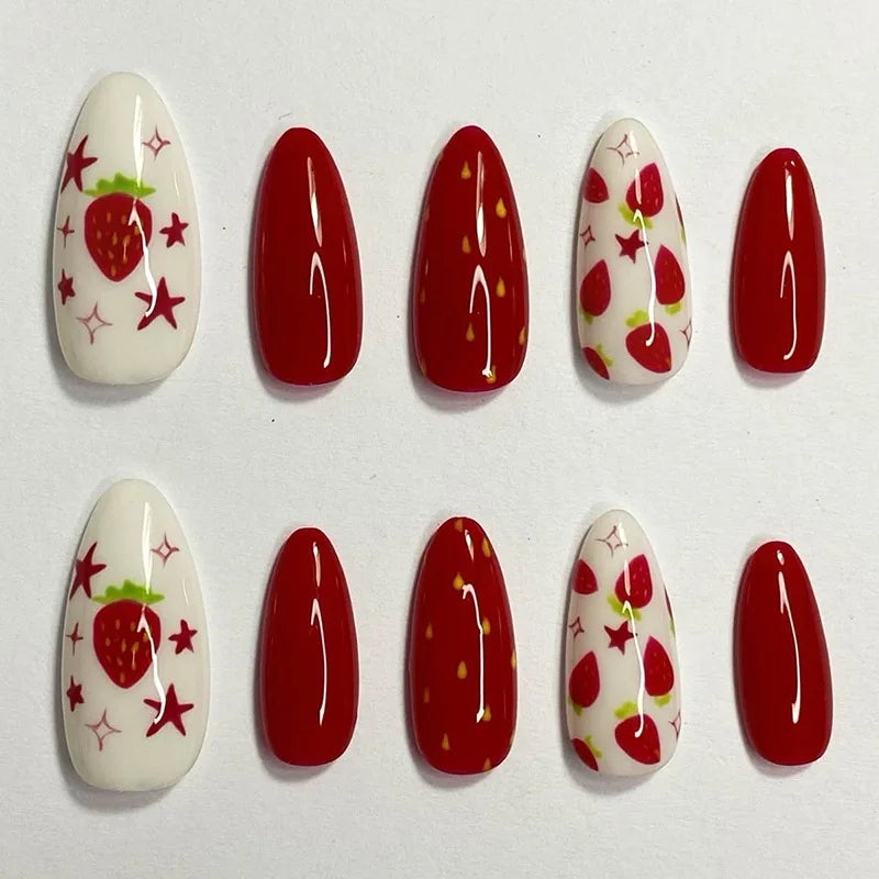 24pcs Strawberry Cat's Eye Press On Nails