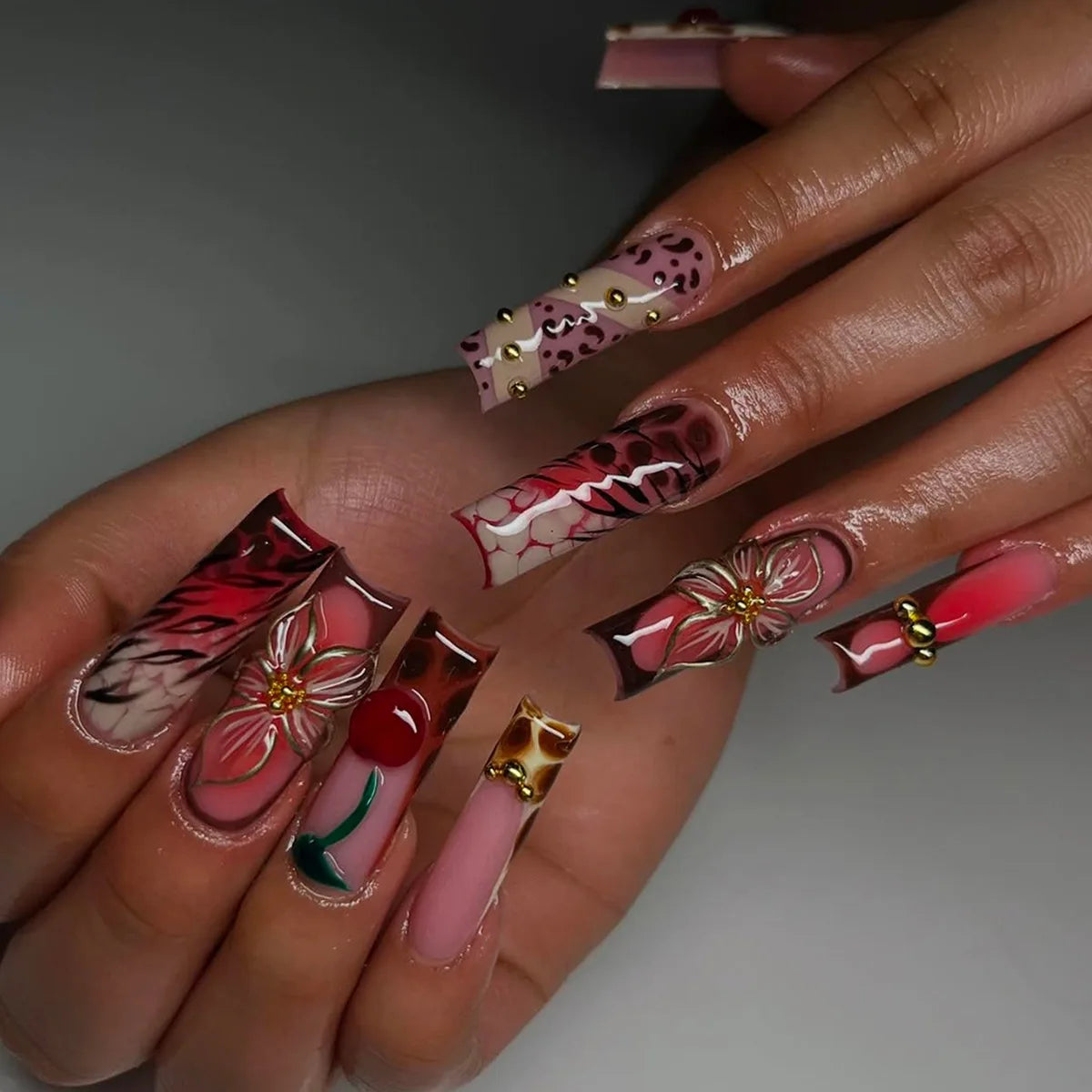 24Pcs Long Square Press on Nails