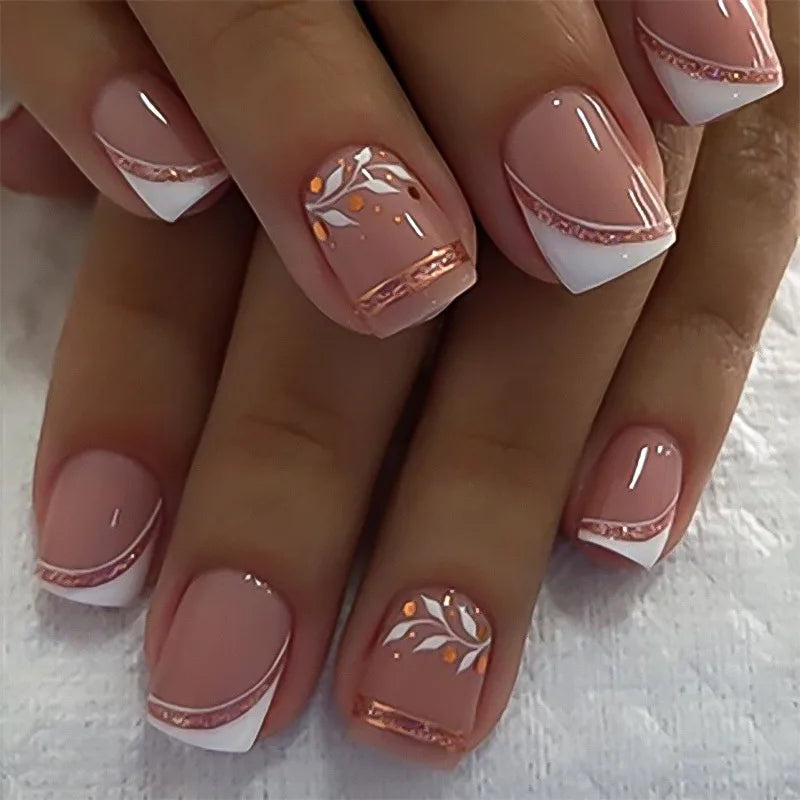 24pc Press on Nails Flower Design Mid-length Ballet