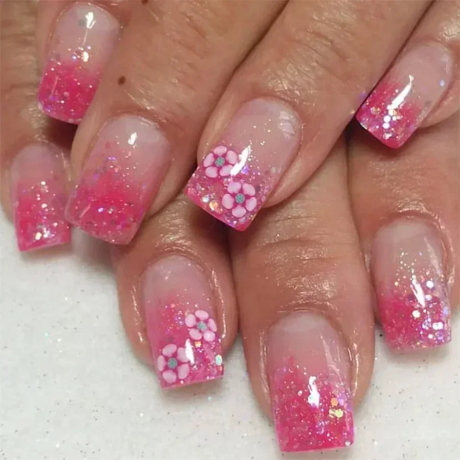 24Pc Short Square Coffin Acrylic Nails Set