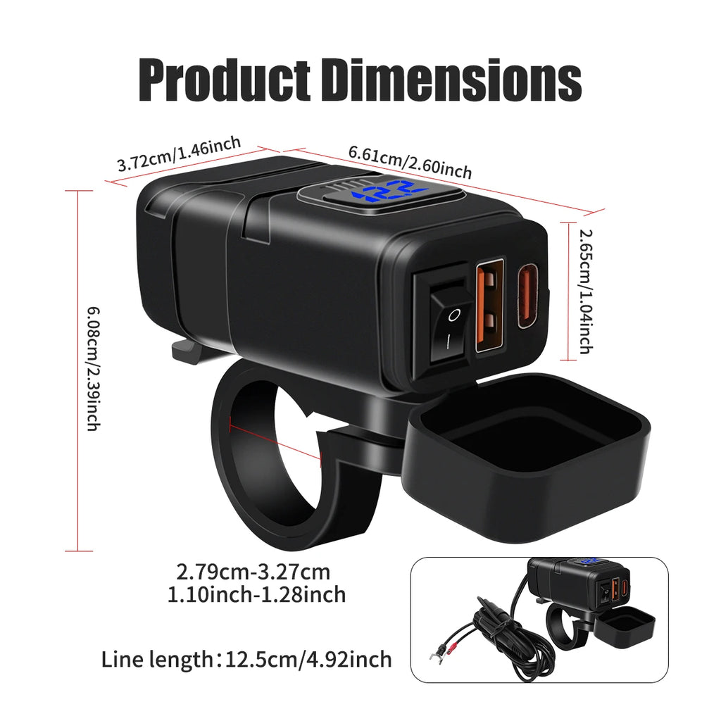Motorcycle TYPE-C USB Socket QC3.0 Fast Charger
