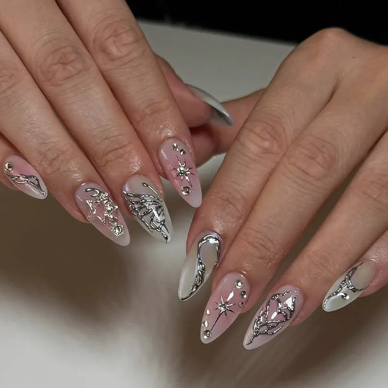 24Pcs Mid-length Gilded Almond Nails Set Press on Nails