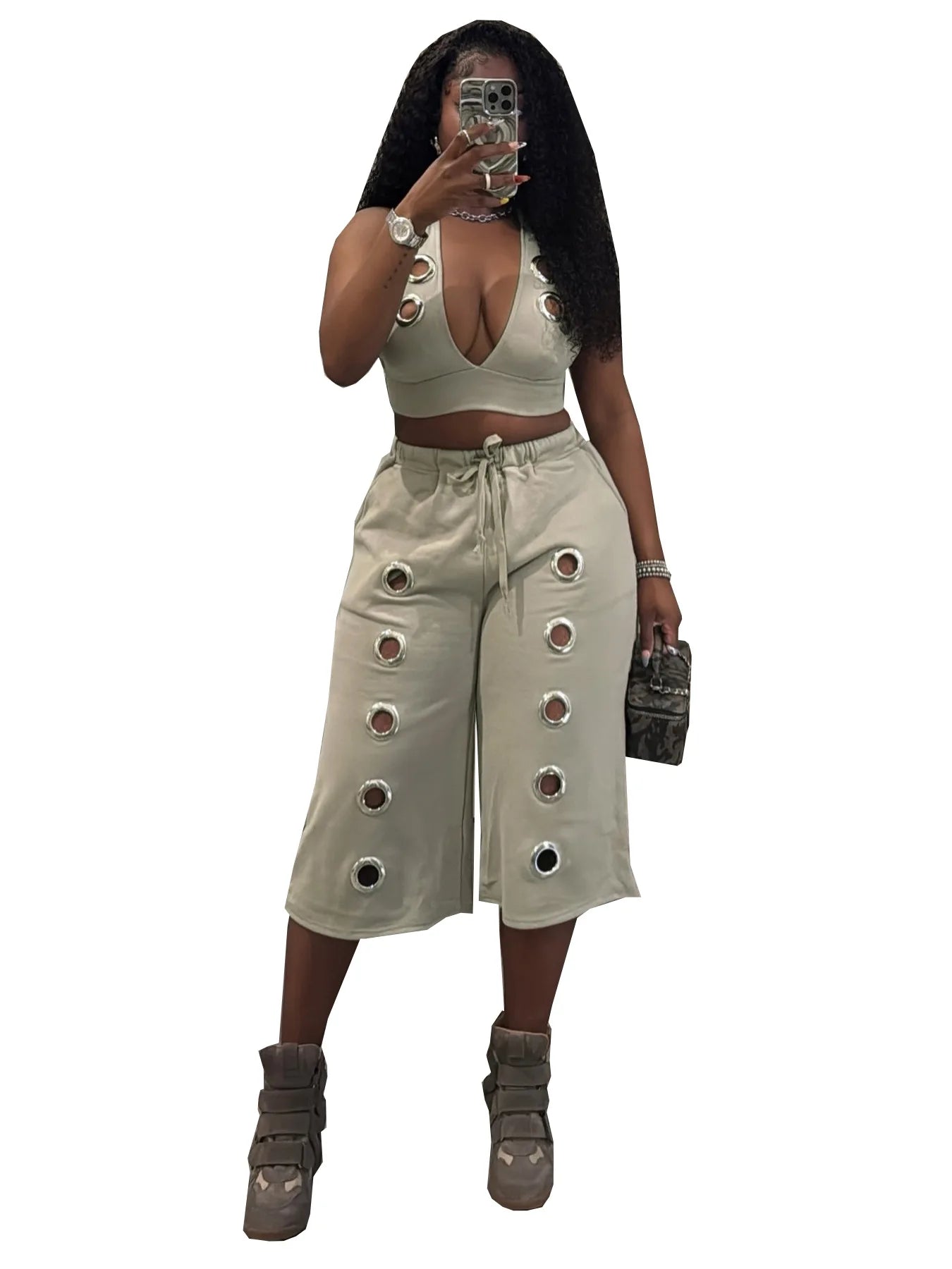 Sexy Backless Crop Top And High Waist Wide Leg Pants