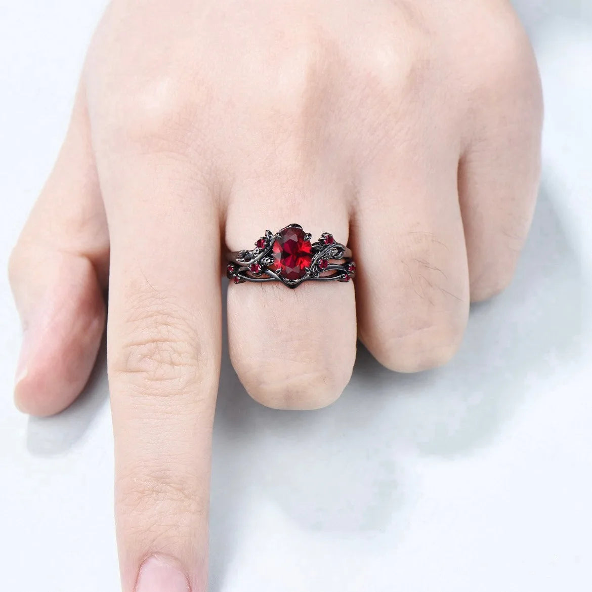 Red Rhinestones Couple Ring Set