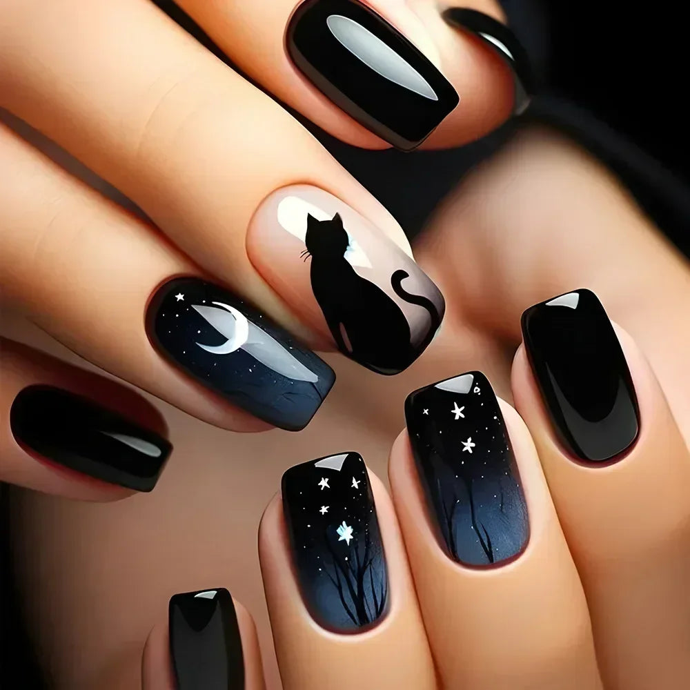 24Pc Short Square Coffin Acrylic Nails Set