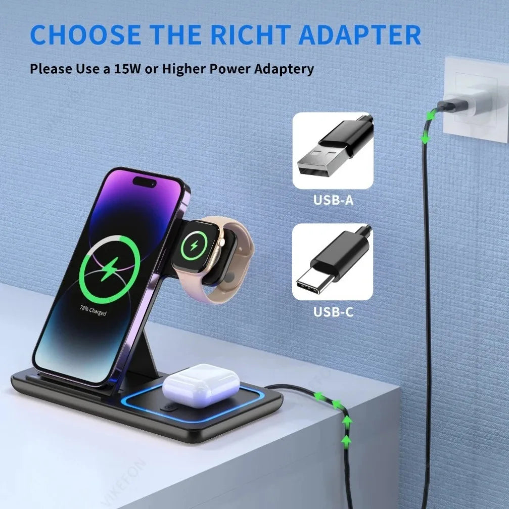 Foldable 3 in 1 Wireless Charging Station