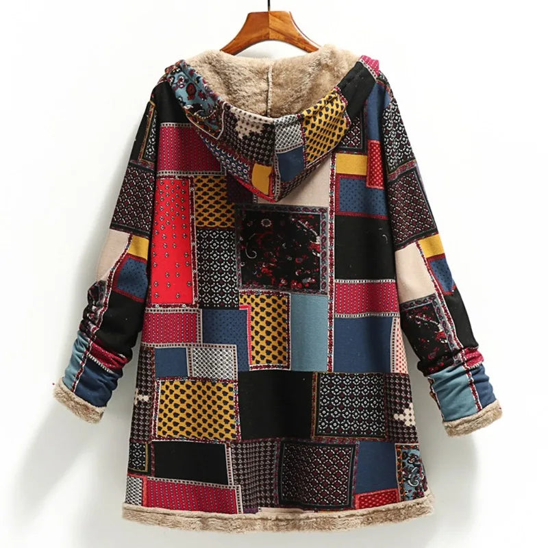 Vintage Fleece Hooded Long Jacket