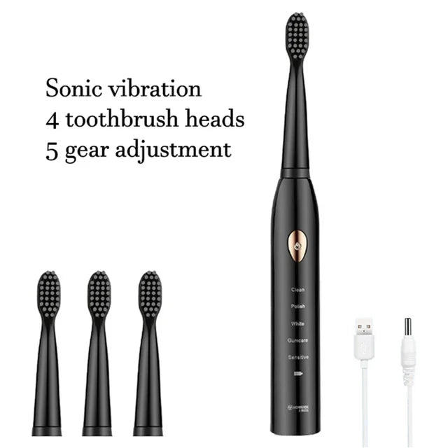 Black White Classic Acoustic Electric Toothbrush