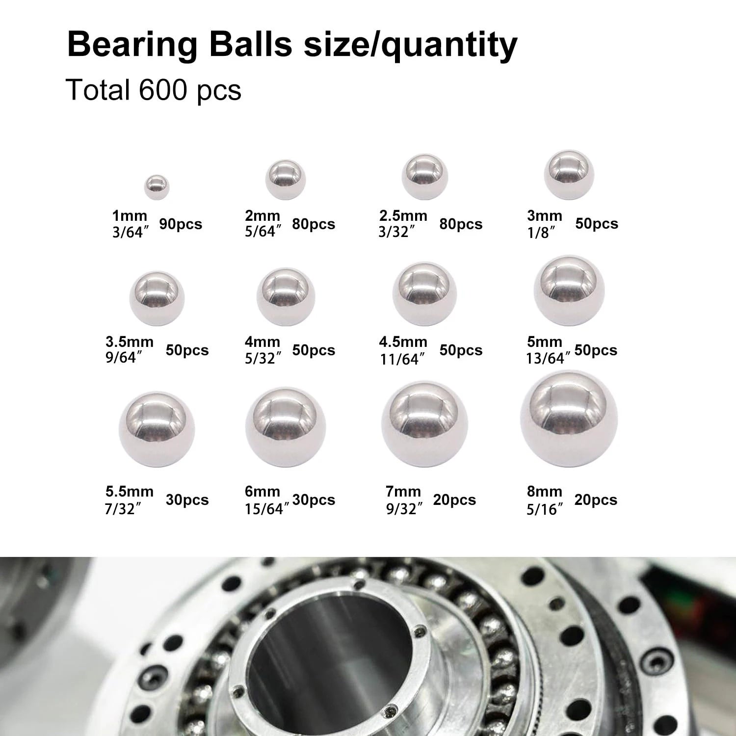 600pcs 12 Size Stainless Steel Precision Bearing Balls
