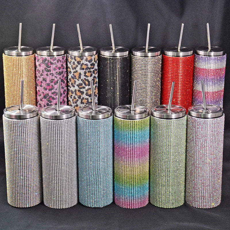 Diamond Stainless Steel Tumbler with Straw
