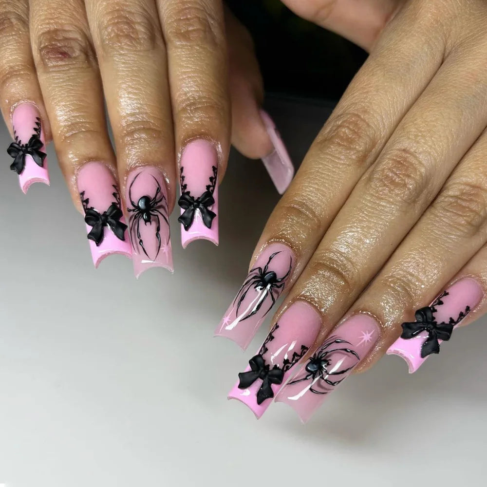 24pcs Glitter Pink Sequins Press on Nails