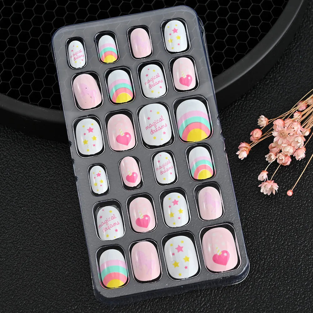 24pcs/box Kids False Press On Nails