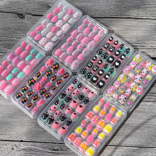 24pcs/box Kids False Press On Nails