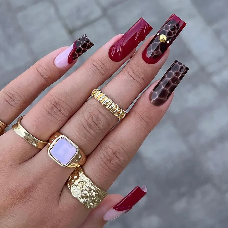 24Pcs Long Square Press on Nails