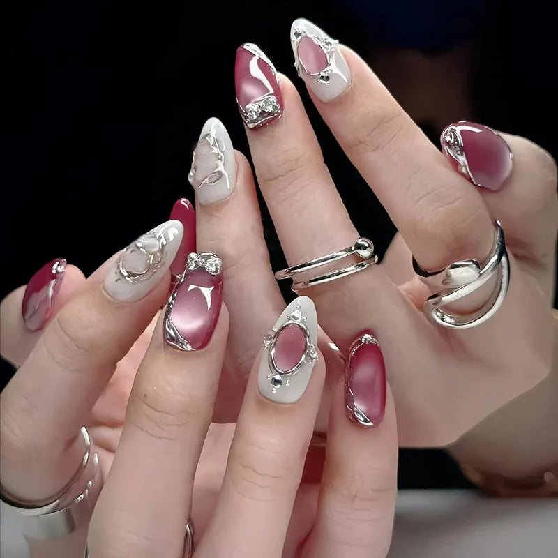 24Pcs Mid-length Gilded Almond Nails Set Press on Nails