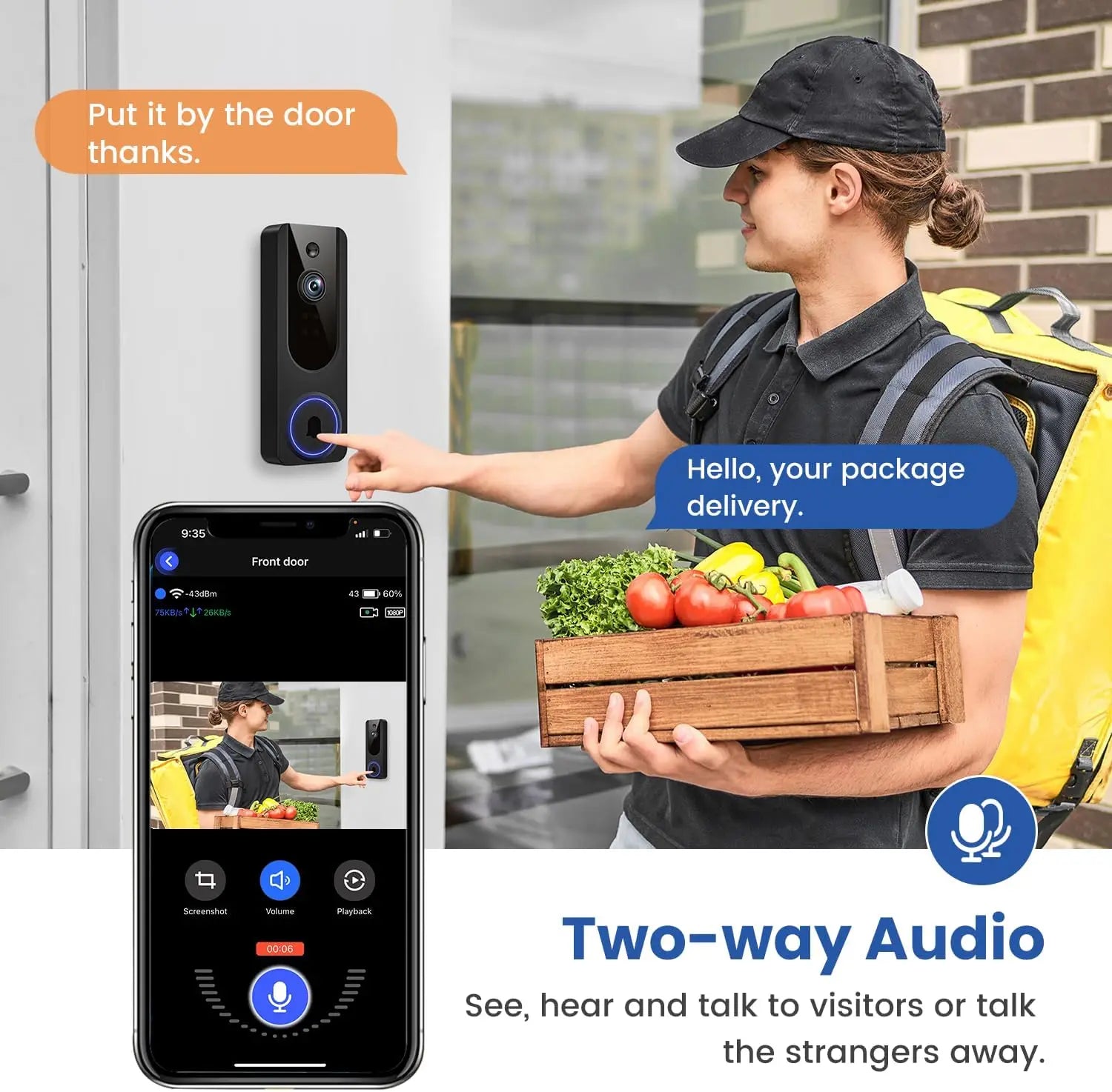 Wireless Video Doorbell with AI Detection