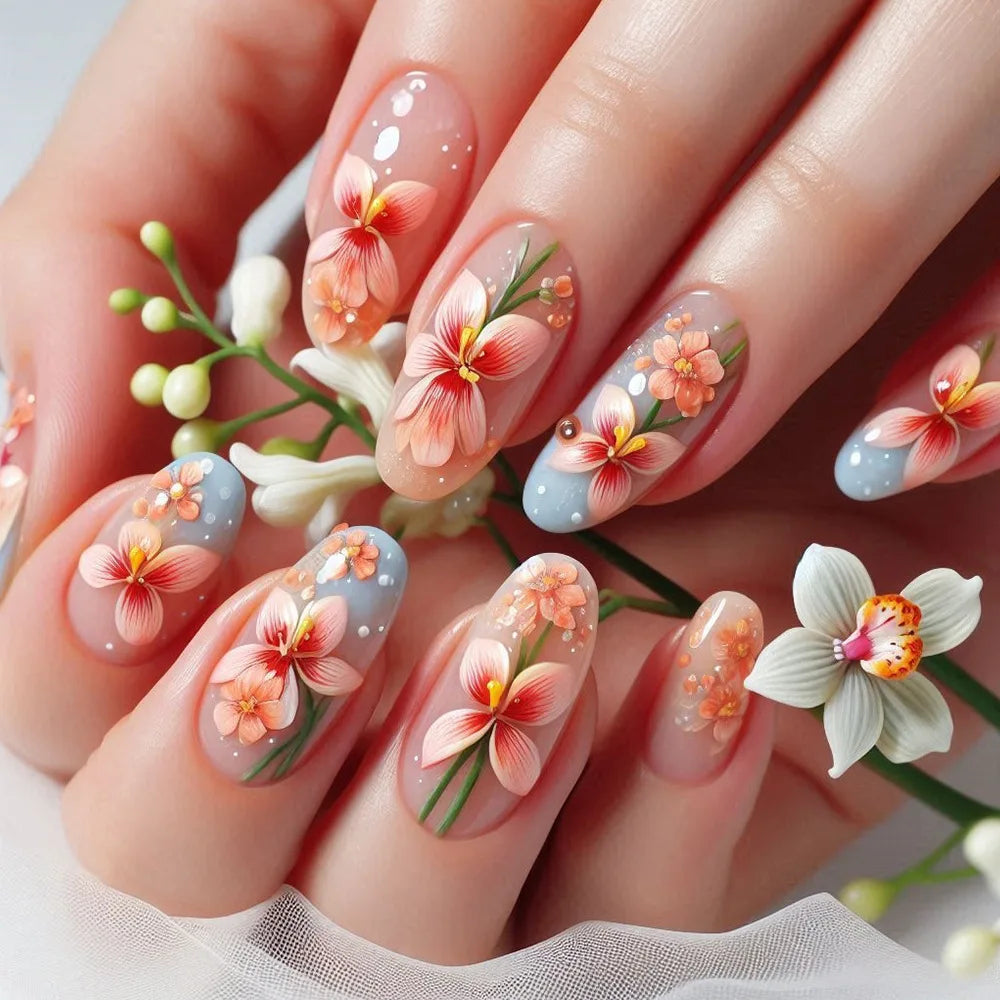 24pcs French Almond Press on Nails